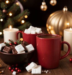 Obraz na płótnie Canvas A mug of hot Christmas chocolate or coffee