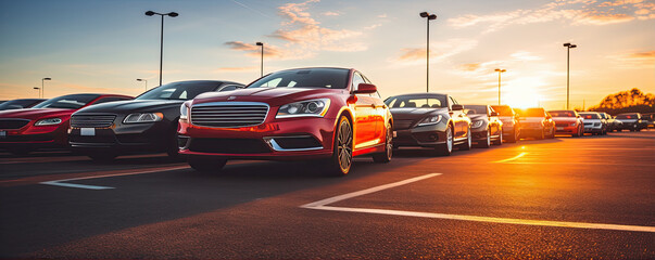 A many new cars different colour on the parking.