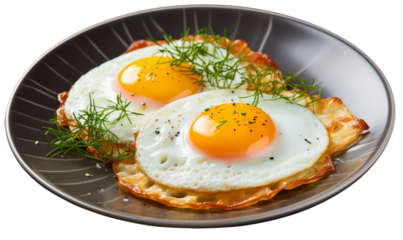 A gourmet serving of fried eggs on toast. Top star restaurant