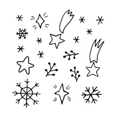 Christmas simple doodle set. Cute hand drawn winter decorative elements