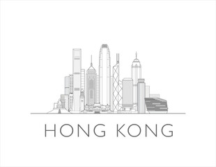 Hong Kong cityscape line art style vector illustration stock illustration in black and white