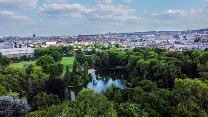Drone point of view on Park Edmond de Rothschild and district Parchamp-Albert Kahn