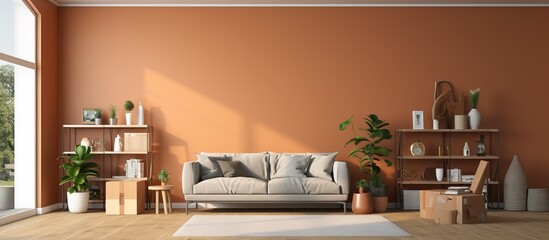 illustration of living room interior in a box