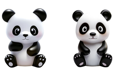 Kids’ Plastic Bath Toys: A 3D Rendered Cute Panda Set, Isolated on Transparent Background, PNG