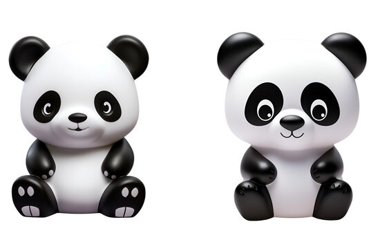 3D Rendering of a Cute Panda Set, Designed as Plastic Bath Toys for Kids, Isolated on Transparent Background, PNG