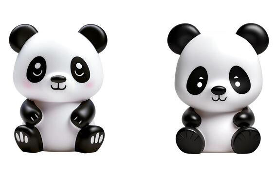 Cute Panda Plastic Bath Toys for Kids: A 3D Rendered Set, Isolated on Transparent Background, PNG
