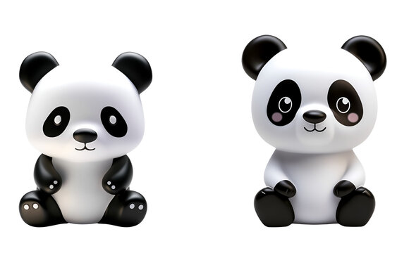 Plastic Style Cute Panda Bath Toys for Kids: A Set in 3D Rendering, Isolated on Transparent Background, PNG