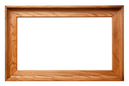 Wooden picture frame isolated on transparent background.