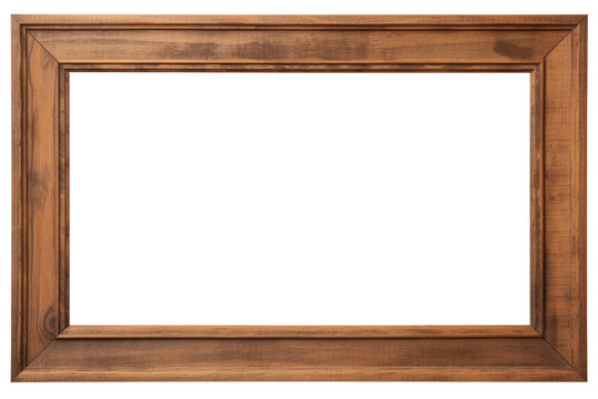 Wooden picture frame isolated on transparent background.