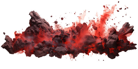 Explosion border with dark smoke, red lava and rock. Generative AI - obrazy, fototapety, plakaty
