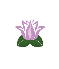 Pink lotus flower. Lotus - water lily Flower vector simple line drawing illustration isolated on white background.