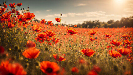 Fototapeta na wymiar Beautiful field with poppies flowers