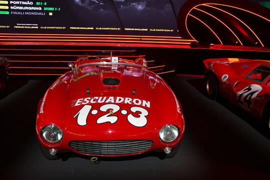 Scarperia, Mugello - 28 October 2023: Ferrari 375 Plus of year 1954 on display during Ferrari World Finals 2023 at Mugello Circuit in Italy.