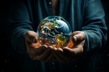 Hands holding Earth globe.