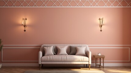 A plain wall in soft peach, with a delicate lattice pattern creating an elegant and refined atmosphere.