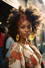 Natural portrait of a stylish African woman, candid portrait, Afro hairstyle