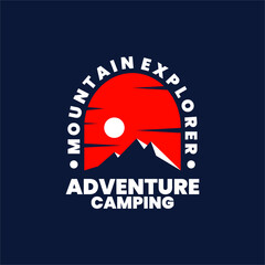 elegant royal luxury vector of mountain hill peak rocky ice top mount landscape beautiful moon night midnight sunset sunrise nature view with shield stamp label badge emblem patch logo design idea