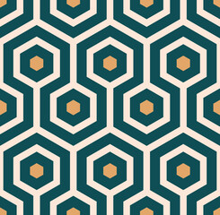 Art Deco meandering hexagons emerald green pattern
