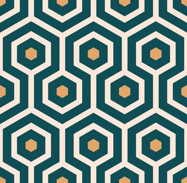 Art Deco meandering hexagons emerald green pattern