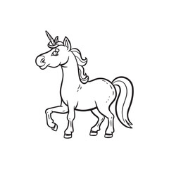 Obraz na płótnie Canvas horse isolated on white, Carton horse, black and white illustration, and coloring page on a white background. line drawing style