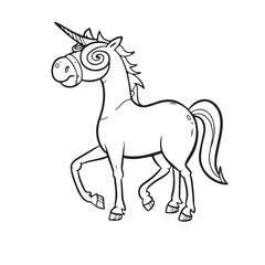 horse isolated on white, Carton horse, black and white illustration, and coloring page on a white background. line drawing style