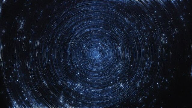 A wormhole in time and space, warping through science fiction. Abstract jump into space in hyperspace among colorful stars. Flying through the purple red blue space tunnel. Seamless loop, 3D animation