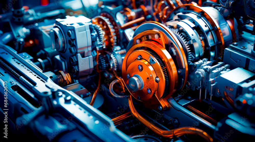 Aufkleber close up of machine that has gears and gears attached to it.