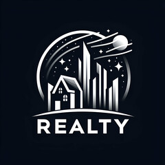 Abstract realty, real estate logo design on black background