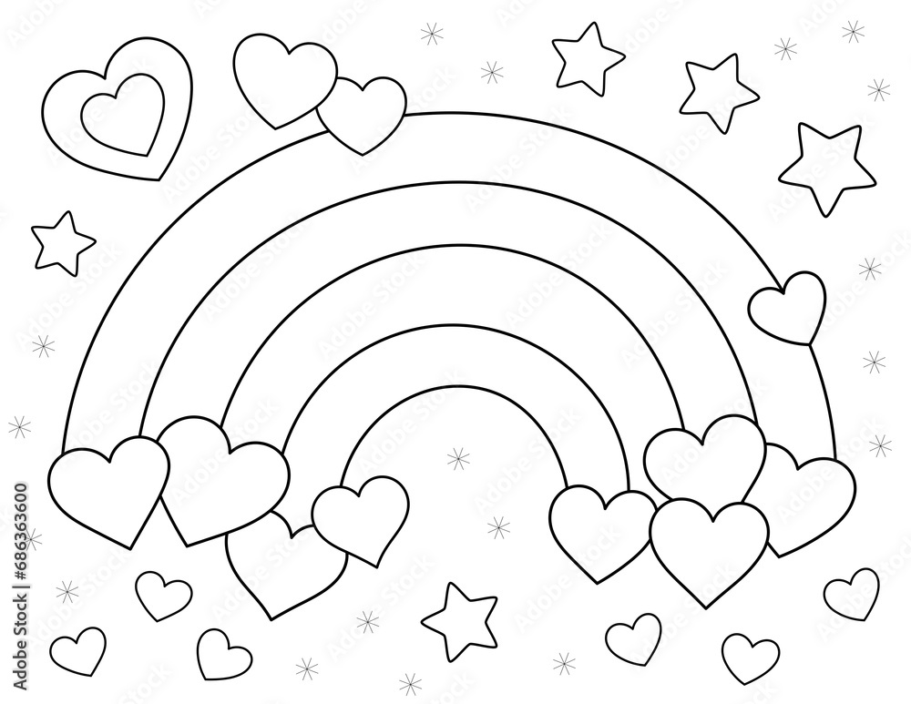 Wall mural valentine day coloring page, rainbow and hearts. you can print it on standard 8.5x11 inch paper