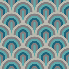 Vintage Art Deco arcade waves teal pattern