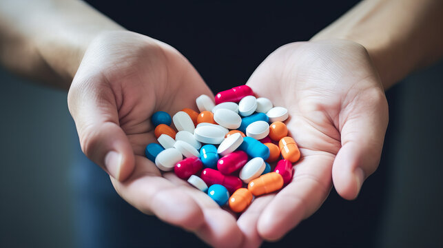 handful of colorful pills 