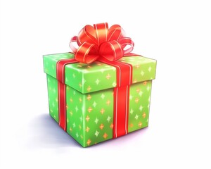 Obraz premium Colorful gift box decorated with ribbon bow illustration isolated on white background, present box for Christmas, Valentine's Day and birthday gift.