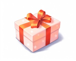 Obraz premium Colorful gift box decorated with ribbon bow illustration isolated on white background, present box for Christmas, Valentine's Day and birthday gift.