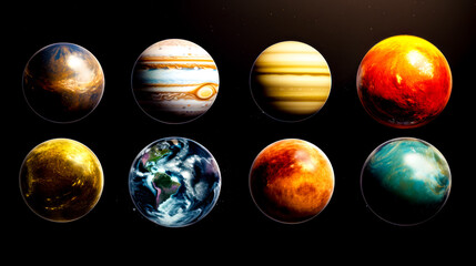 The planets of the solar system, with all of them in different positions.