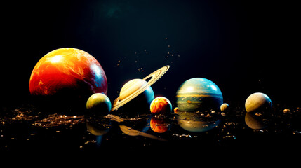 Group of planets sitting on top of wet ground next to each other.