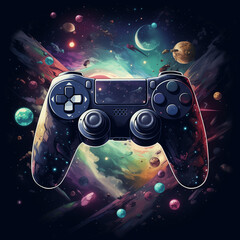 Gaming art illustration with scifi game controller