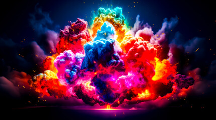 Bunch of colorful clouds floating in the air with blue sky in the background.
