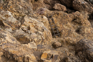 Wooden ladder on Rudnik mountain quarry