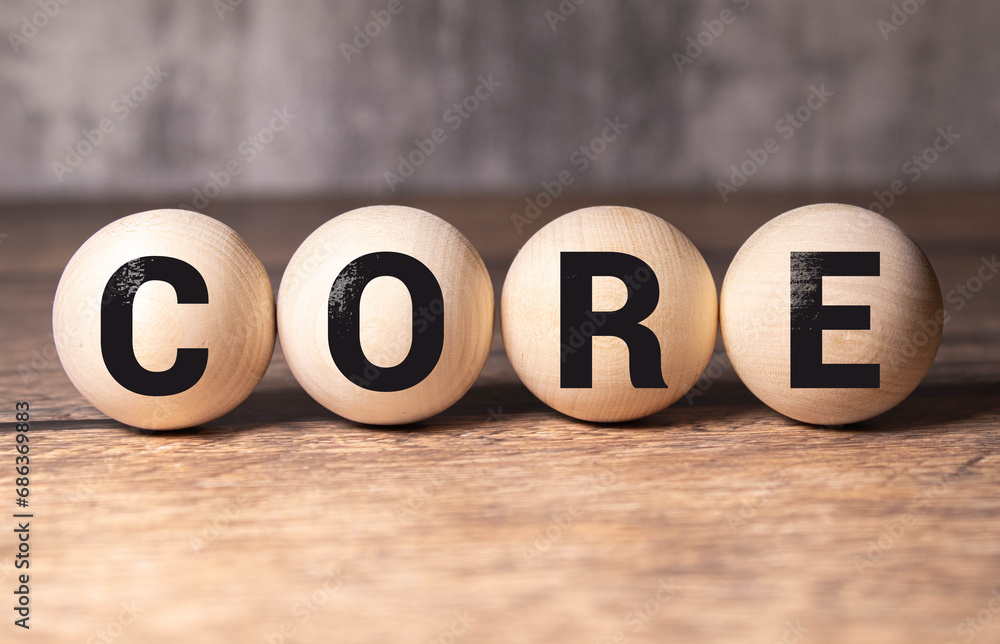 Poster core values symbol. concept words core values on wooden blocks on a beautiful canvas table canvas ba