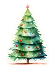 Fototapeta premium Watercolor painting of a festive Christmas tree on a white background
