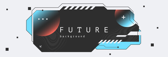 Abstract geometric simple banner in sci-fi tech style. Web header design with cosmic graphics elements and place for text. Flat futuristic background for your design. Vector illustration - obrazy, fototapety, plakaty