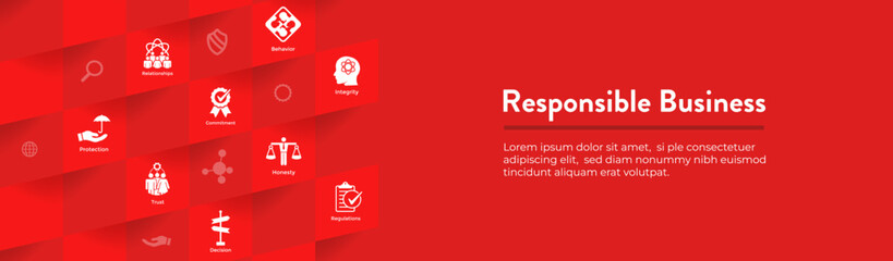 Responsible Business-Ethics or Integrity Solid Icon Set with Honesty, Commitment, and Decision