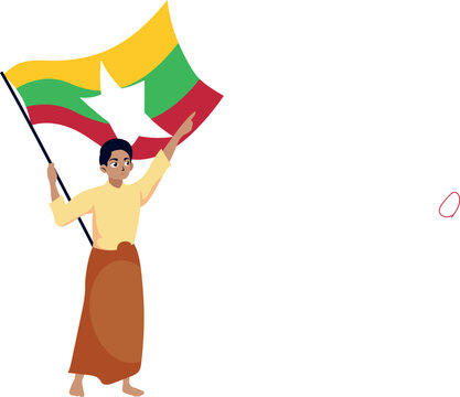 myanmar independence day with woman holding flag