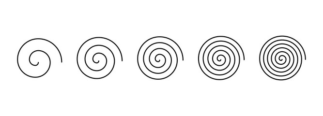 Collection of simple spirals. Linear decorative spirals
