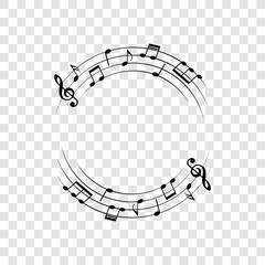 Music notes background, round musical frame, vector illustration.