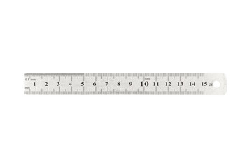 Metal steel ruler is isolated on transparent background.