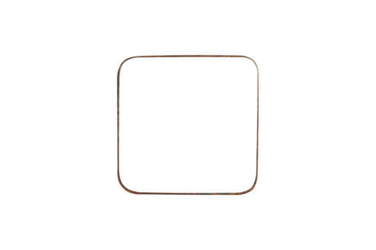Old copper rectangular frame with rounded edges is isolated on transparent background.