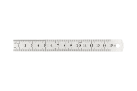 Metal steel ruler is isolated on transparent background.