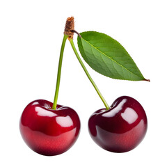 Cherry with Leaf Isolated on Transparent Background