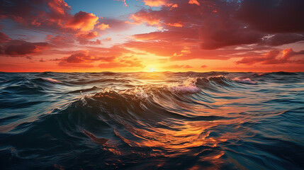 Sunset over the Ocean Waves
